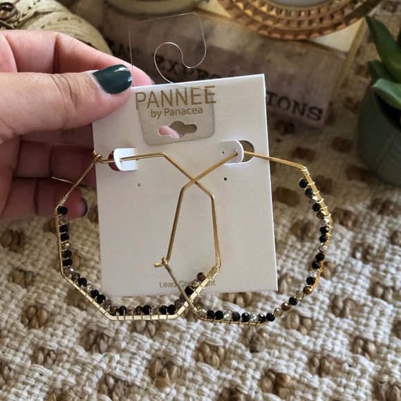 Beaded Hexagon Hoop Earrings - Picture 3 of 3